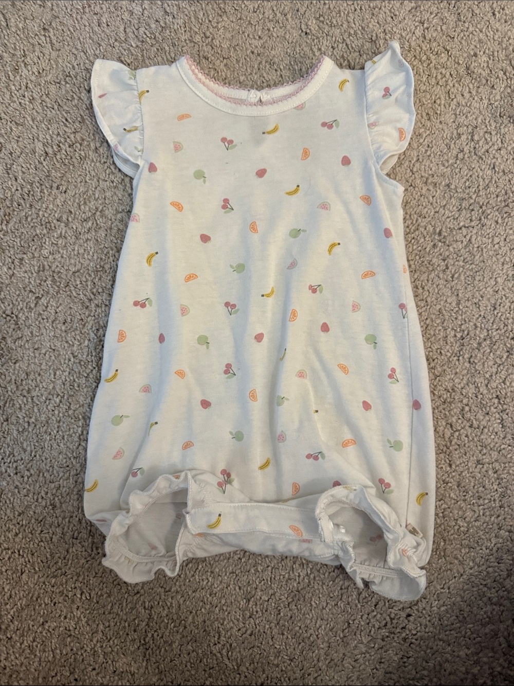 White Fruit Print Baby Romper- watermelon bottom